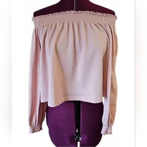 H&M Off-Shoulder Dusty Pink Cropped Blouse